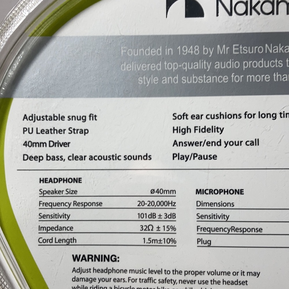 Nakamichi Amplified Stereo Headphones Wired Mic Remote Green Adjustable NWT - Picture 16 of 16